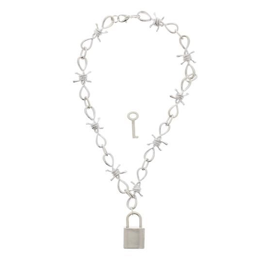 Zac's Alter Ego - Barbwire Chain with padlock and key Collier - Couleur argent